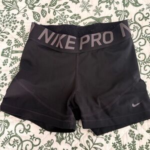 Nike Pro Women's 3” Black Gray Lettering Wide Waistband Shorts Dri-Fit Medium M